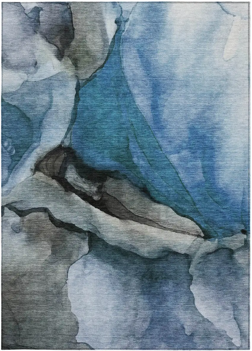 Blue And Gray Abstract Washable Indoor Outdoor Area Rug Photo 3