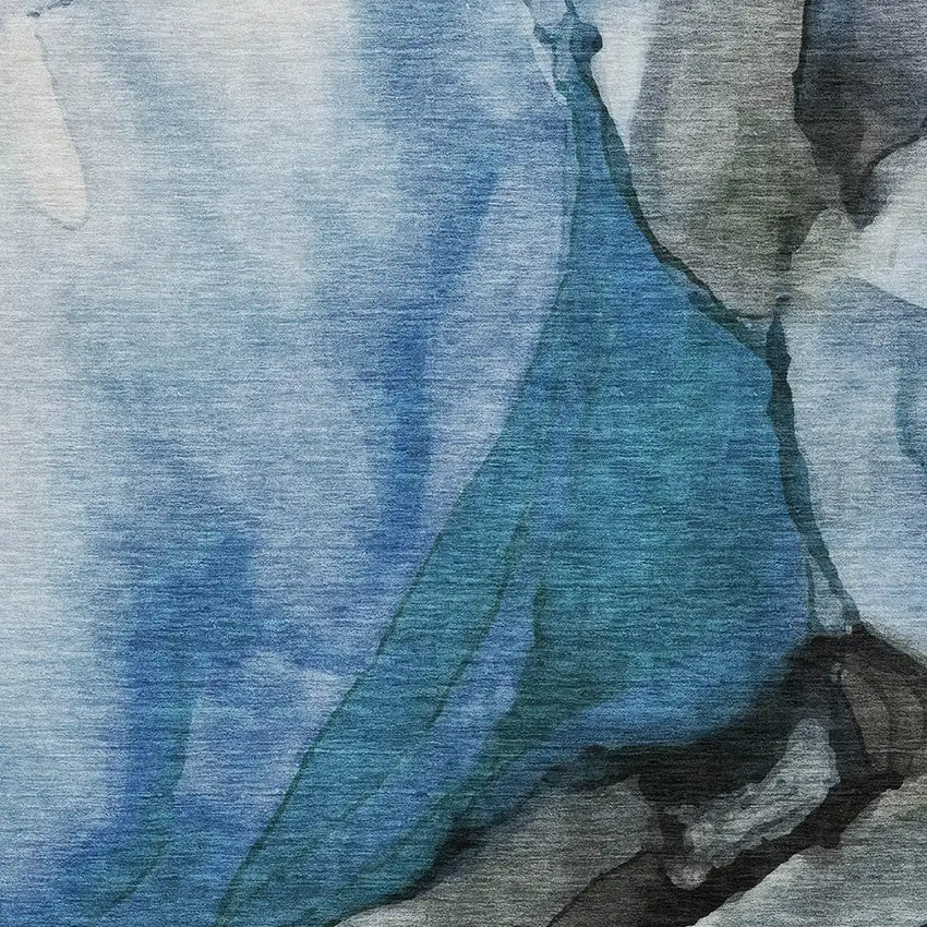 Blue And Gray Abstract Washable Indoor Outdoor Area Rug Photo 9