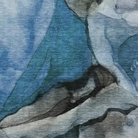 Blue And Gray Abstract Washable Indoor Outdoor Area Rug Photo 3