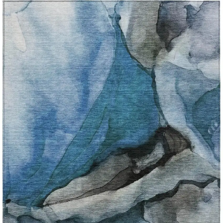 Blue And Gray Abstract Washable Indoor Outdoor Area Rug Photo 4