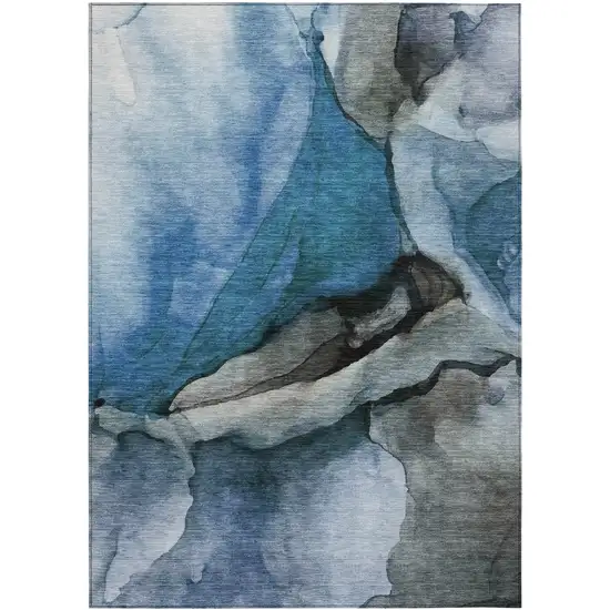 Blue And Gray Abstract Washable Indoor Outdoor Area Rug Photo 8