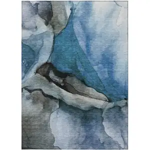 Photo of Blue And Gray Abstract Washable Indoor Outdoor Area Rug