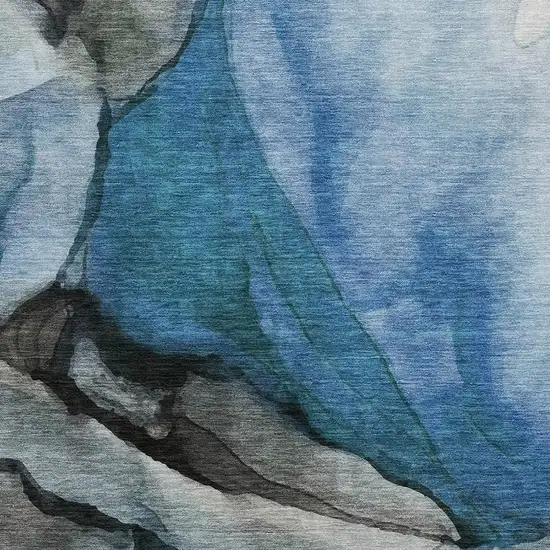 Blue And Gray Abstract Washable Indoor Outdoor Area Rug Photo 3