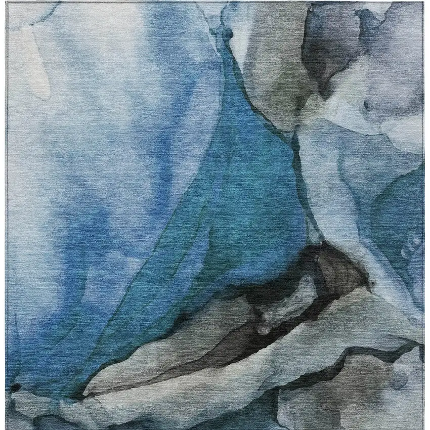 Blue And Gray Abstract Washable Indoor Outdoor Area Rug Photo 7