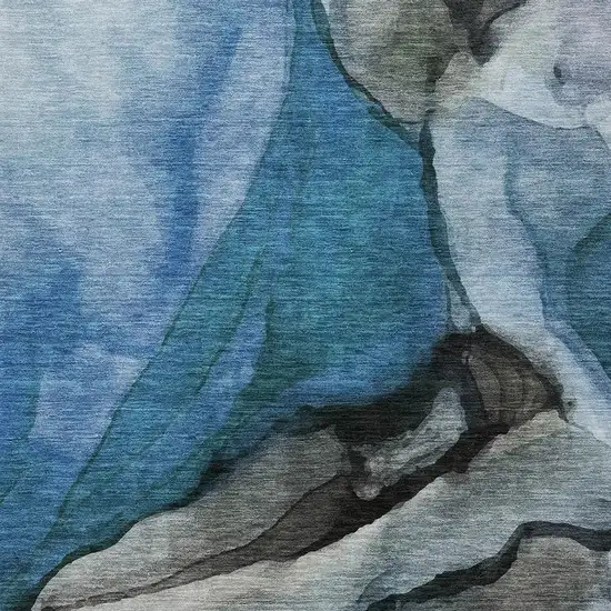 Blue And Gray Abstract Washable Indoor Outdoor Area Rug Photo 3
