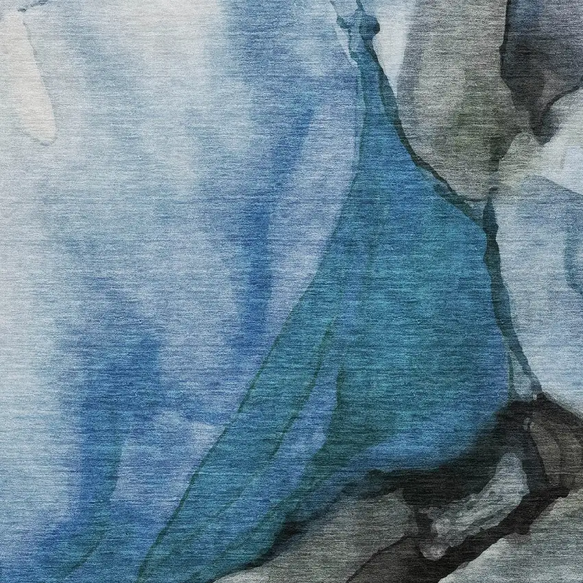 Blue And Gray Abstract Washable Indoor Outdoor Area Rug Photo 6