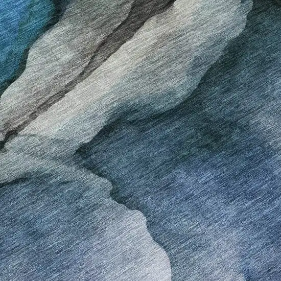 Blue And Gray Abstract Washable Indoor Outdoor Area Rug Photo 9