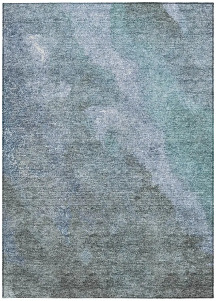 Blue And Gray Abstract Washable Indoor Outdoor Area Rug Photo 1