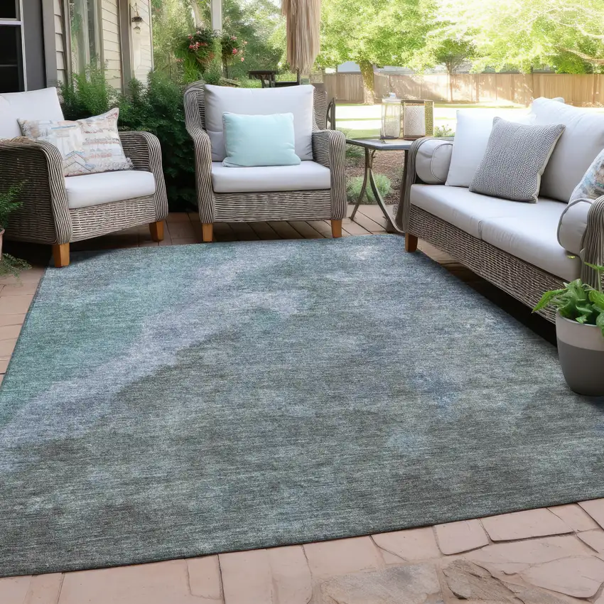 Blue And Gray Abstract Washable Indoor Outdoor Area Rug Photo 4
