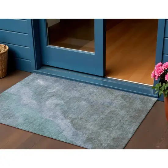 Blue And Gray Abstract Washable Indoor Outdoor Area Rug Photo 2