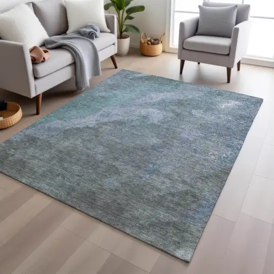Blue And Gray Abstract Washable Indoor Outdoor Area Rug Photo 4