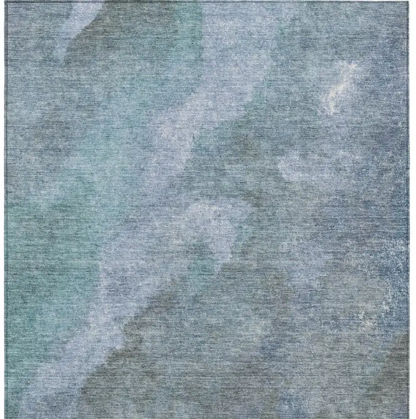Blue And Gray Abstract Washable Indoor Outdoor Area Rug Photo 9