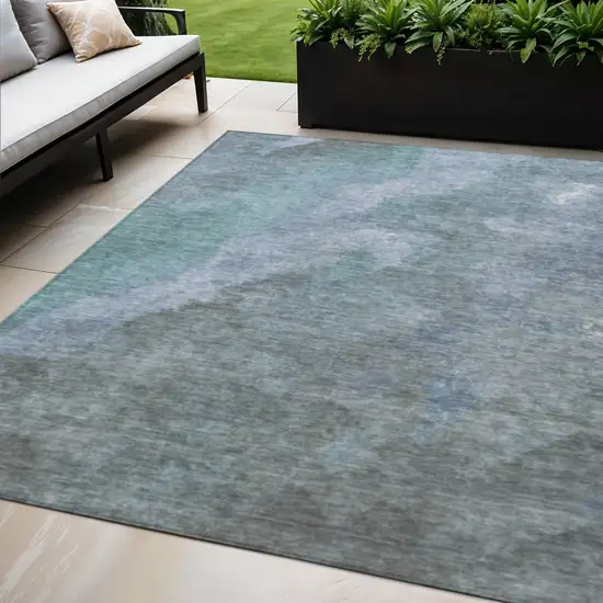 Blue And Gray Abstract Washable Indoor Outdoor Area Rug Photo 2