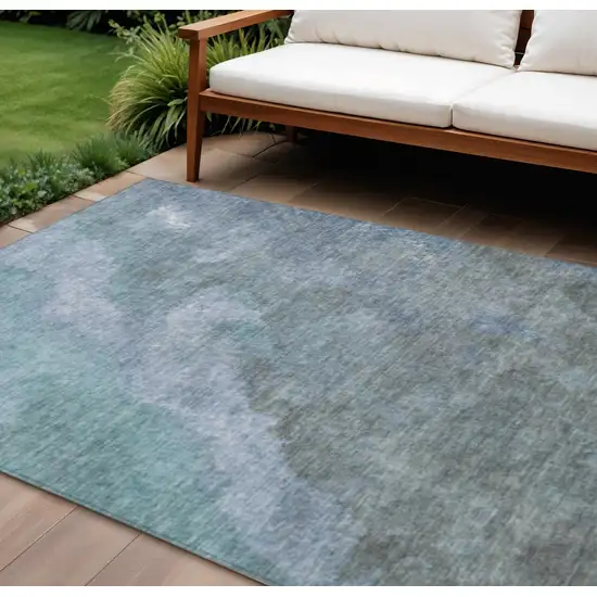 Blue And Gray Abstract Washable Indoor Outdoor Area Rug Photo 2