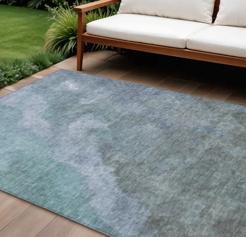 Blue And Gray Abstract Washable Indoor Outdoor Area Rug Photo 2