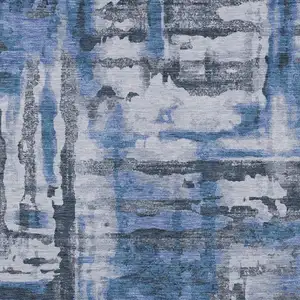 Photo of Blue And Gray Abstract Washable Indoor Outdoor Area Rug