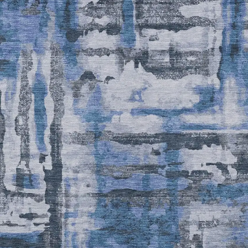 Blue And Gray Abstract Washable Indoor Outdoor Area Rug Photo 1