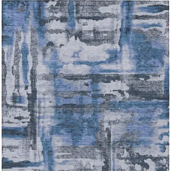 Blue And Gray Abstract Washable Indoor Outdoor Area Rug Photo 9