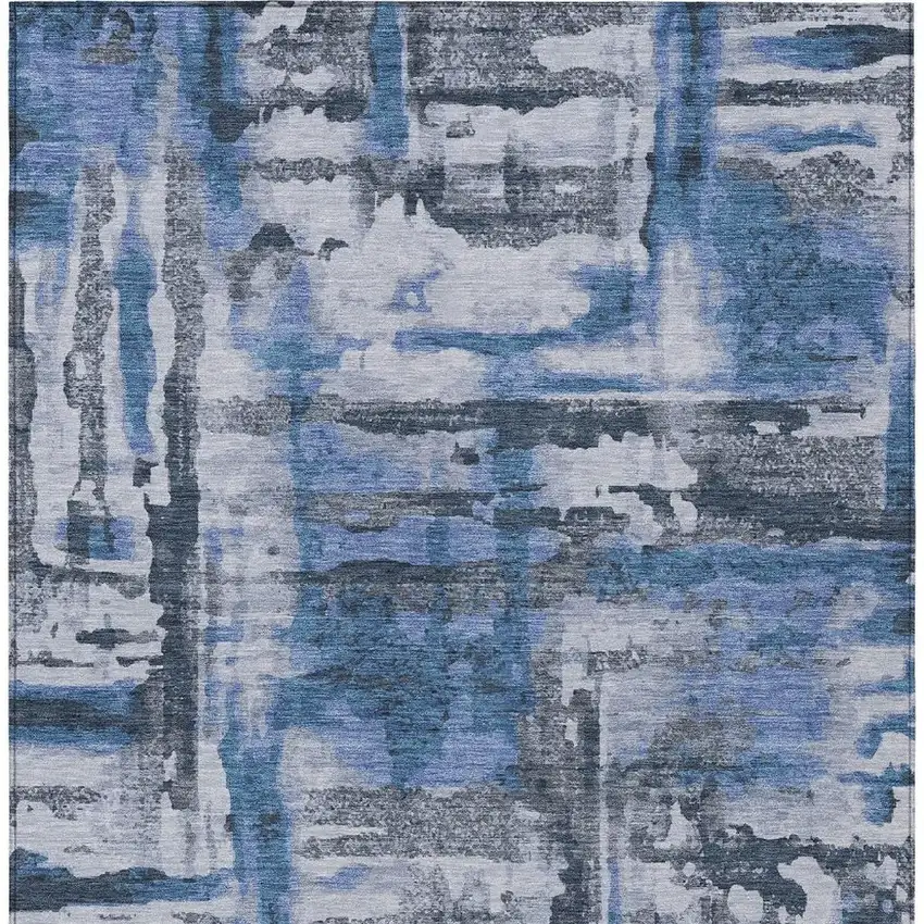 Blue And Gray Abstract Washable Indoor Outdoor Area Rug Photo 9