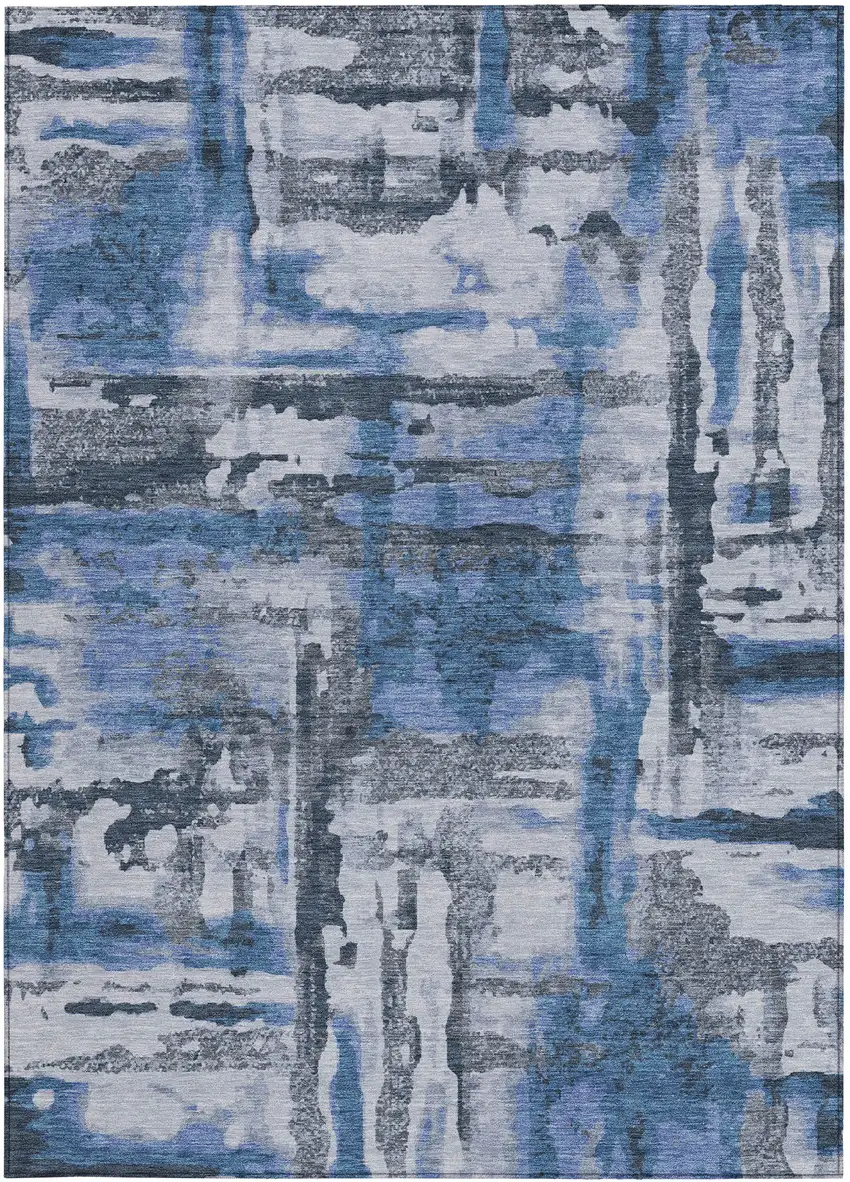 Blue And Gray Abstract Washable Indoor Outdoor Area Rug Photo 1