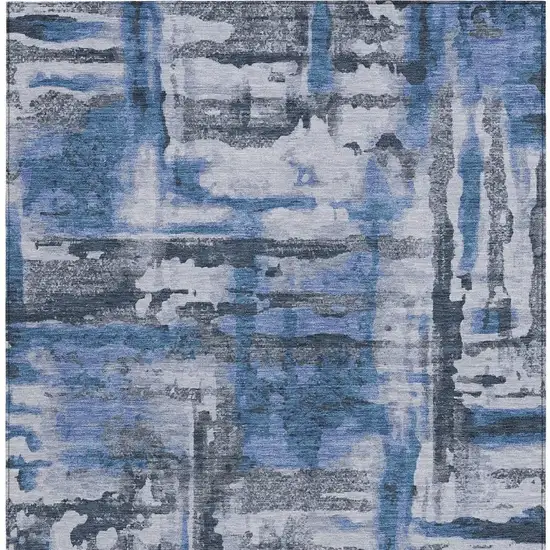 Blue And Gray Abstract Washable Indoor Outdoor Area Rug Photo 3