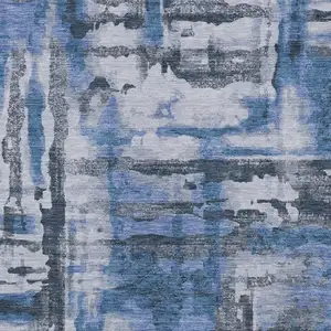 Photo of Blue And Gray Abstract Washable Indoor Outdoor Area Rug