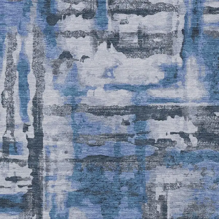 Blue And Gray Abstract Washable Indoor Outdoor Area Rug Photo 1