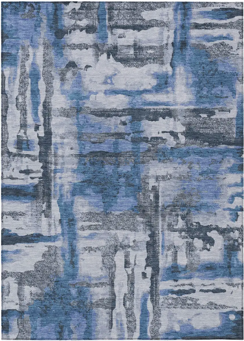 Blue And Gray Abstract Washable Indoor Outdoor Area Rug Photo 4