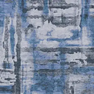 Photo of Blue And Gray Abstract Washable Indoor Outdoor Area Rug