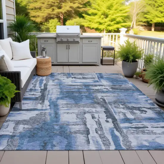 Blue And Gray Abstract Washable Indoor Outdoor Area Rug Photo 8