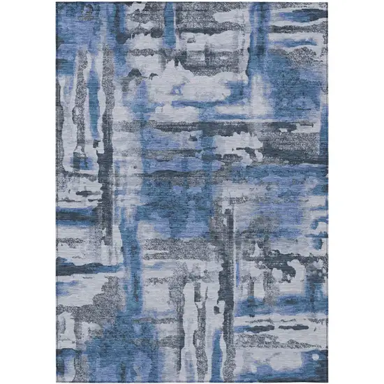 Blue And Gray Abstract Washable Indoor Outdoor Area Rug Photo 4