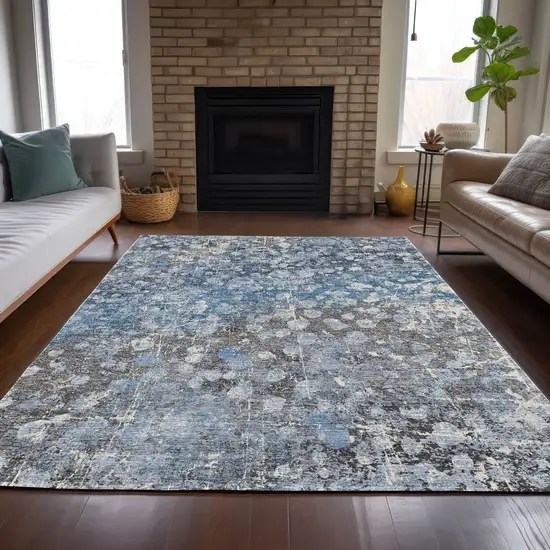 Blue And Gray Abstract Washable Indoor Outdoor Area Rug Photo 8