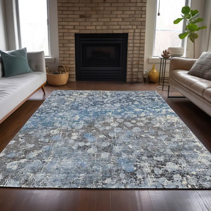 Blue And Gray Abstract Washable Indoor Outdoor Area Rug Photo 8