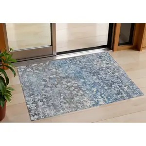 Photo of Blue And Gray Abstract Washable Indoor Outdoor Area Rug