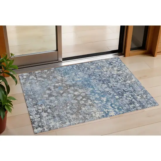 Blue And Gray Abstract Washable Indoor Outdoor Area Rug Photo 1