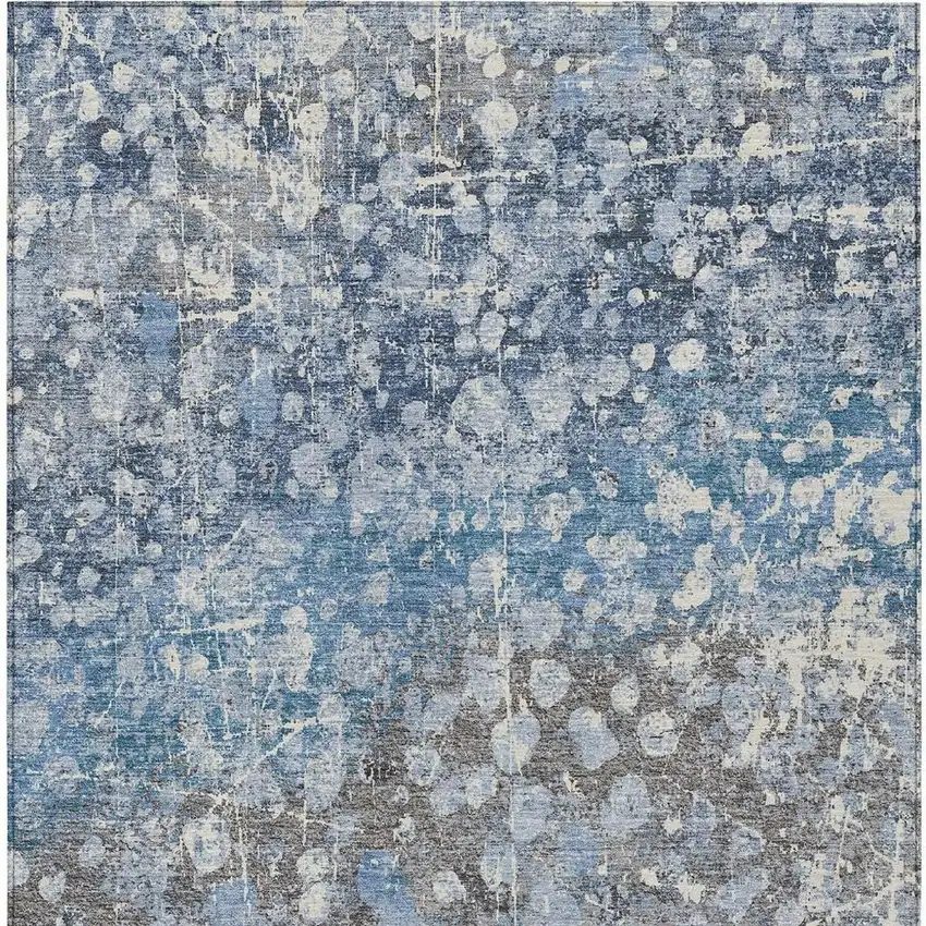 Blue And Gray Abstract Washable Indoor Outdoor Area Rug Photo 5