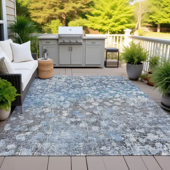 Blue And Gray Abstract Washable Indoor Outdoor Area Rug Photo 6
