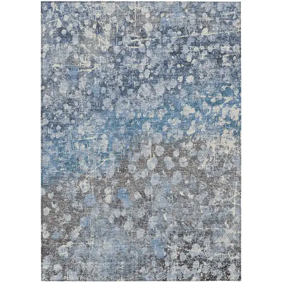 Blue And Gray Abstract Washable Indoor Outdoor Area Rug Photo 2