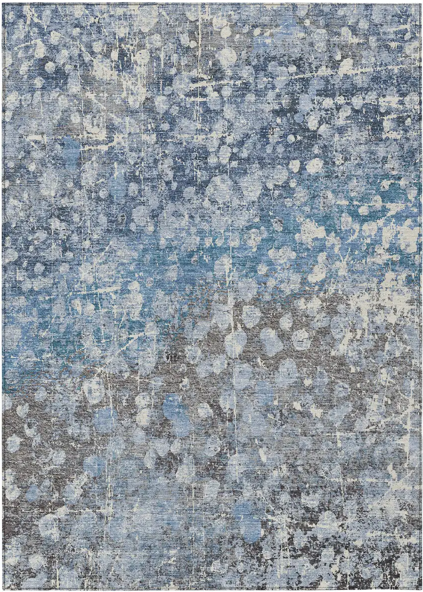 Blue And Gray Abstract Washable Indoor Outdoor Area Rug Photo 2