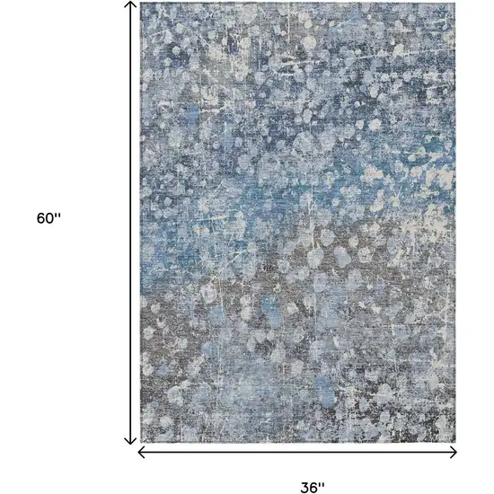 Blue And Gray Abstract Washable Indoor Outdoor Area Rug Photo 3