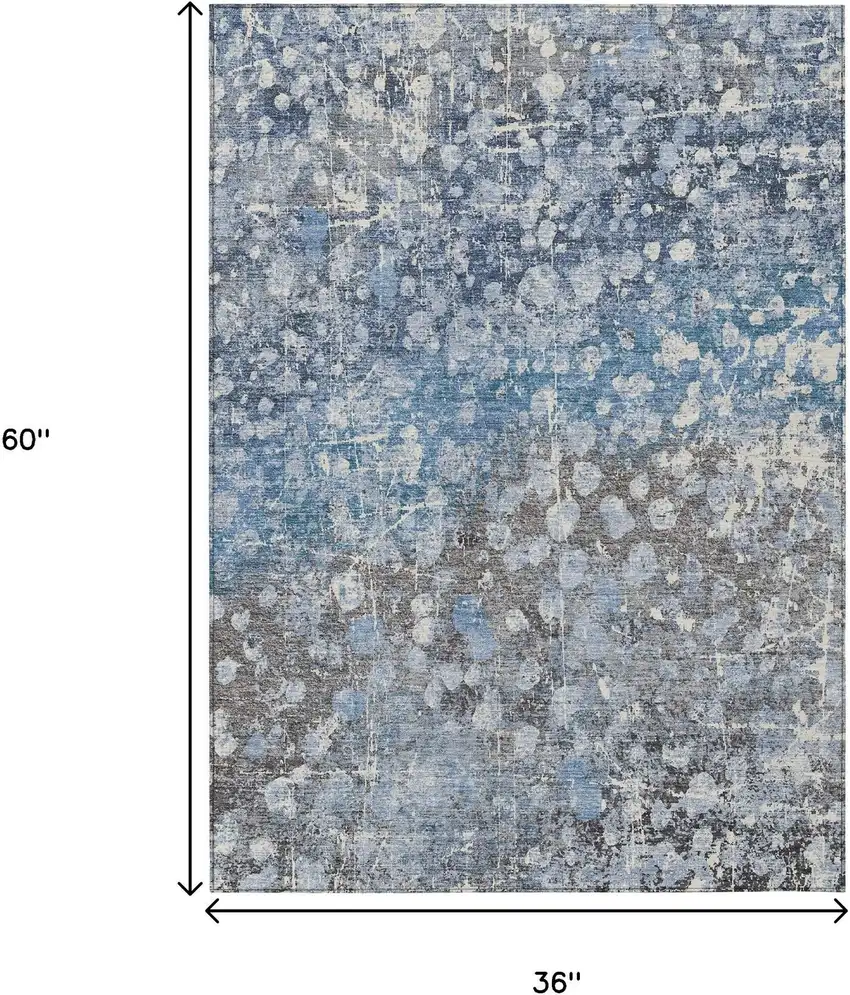Blue And Gray Abstract Washable Indoor Outdoor Area Rug Photo 3