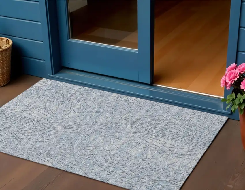 Blue And Gray Abstract Washable Indoor Outdoor Area Rug Photo 1