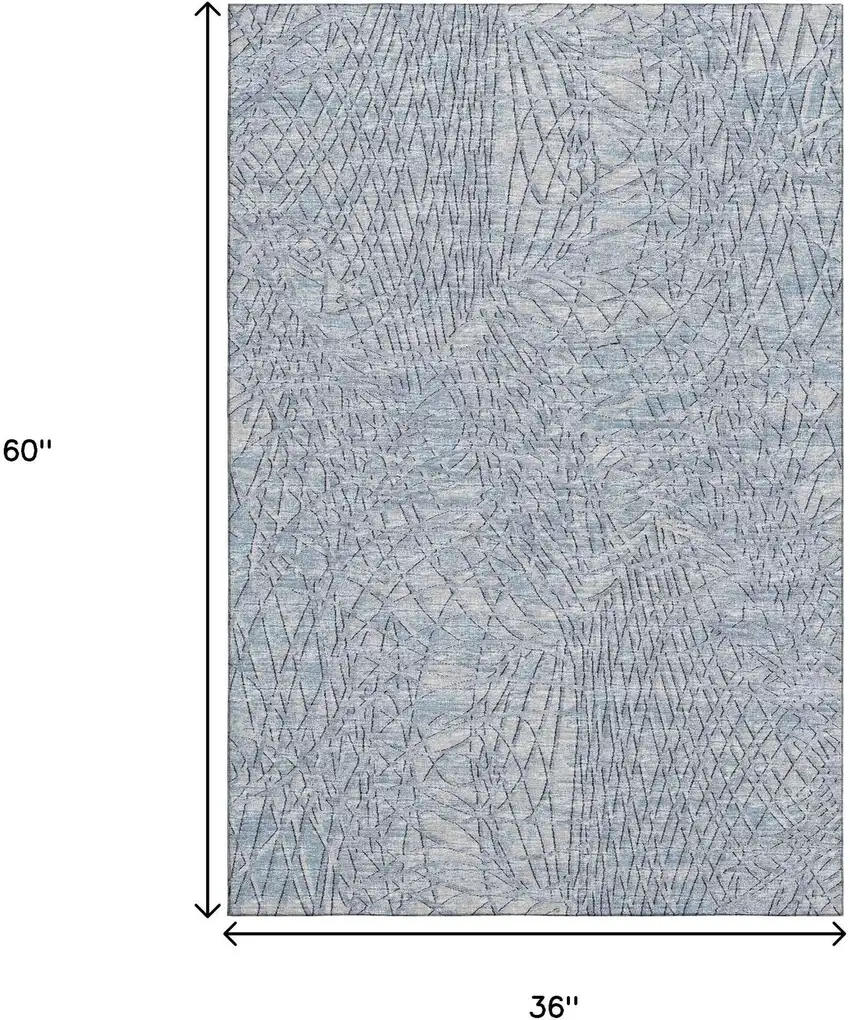 Blue And Gray Abstract Washable Indoor Outdoor Area Rug Photo 3