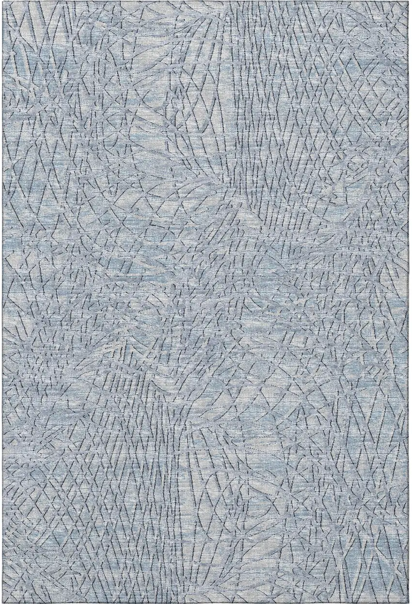 Blue And Gray Abstract Washable Indoor Outdoor Area Rug Photo 4