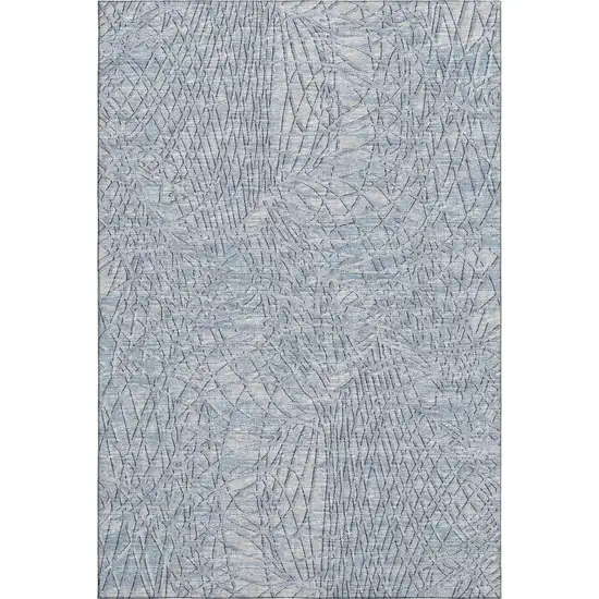 Blue And Gray Abstract Washable Indoor Outdoor Area Rug Photo 2