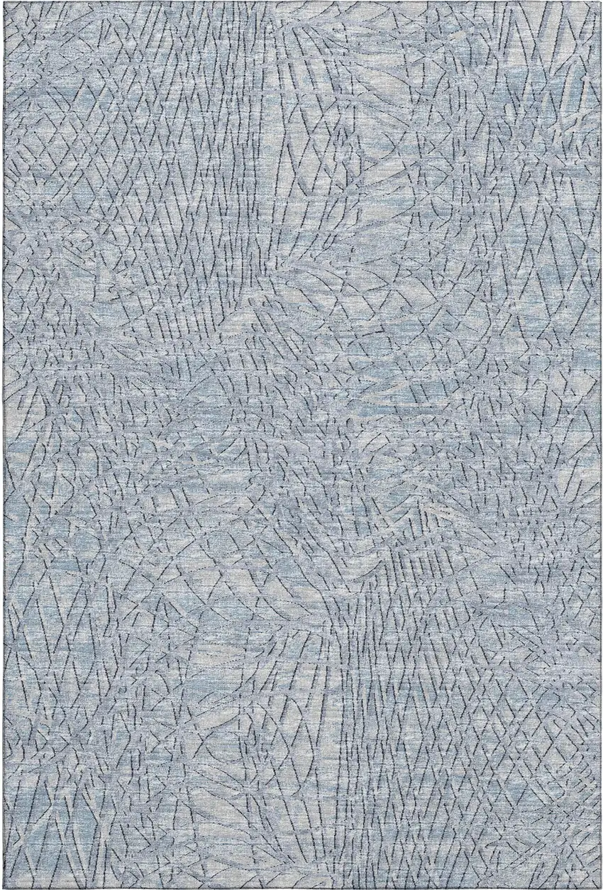 Blue And Gray Abstract Washable Indoor Outdoor Area Rug Photo 2