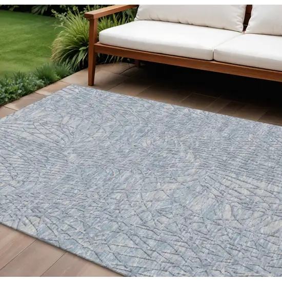 Blue And Gray Abstract Washable Indoor Outdoor Area Rug Photo 1