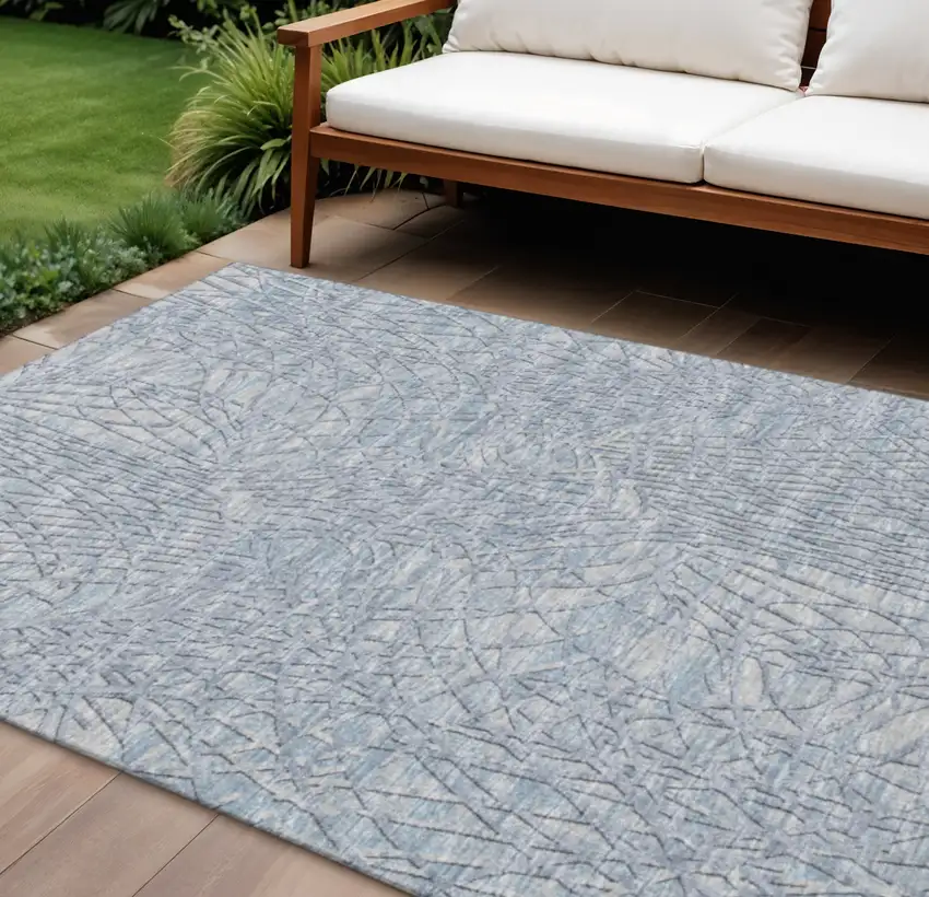 Blue And Gray Abstract Washable Indoor Outdoor Area Rug Photo 1
