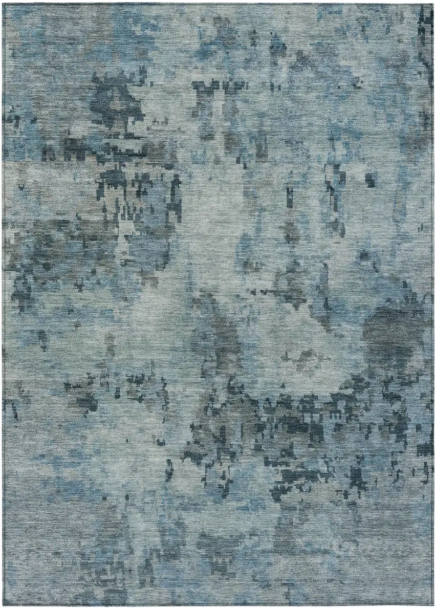 Blue And Gray Abstract Washable Indoor Outdoor Area Rug Photo 1