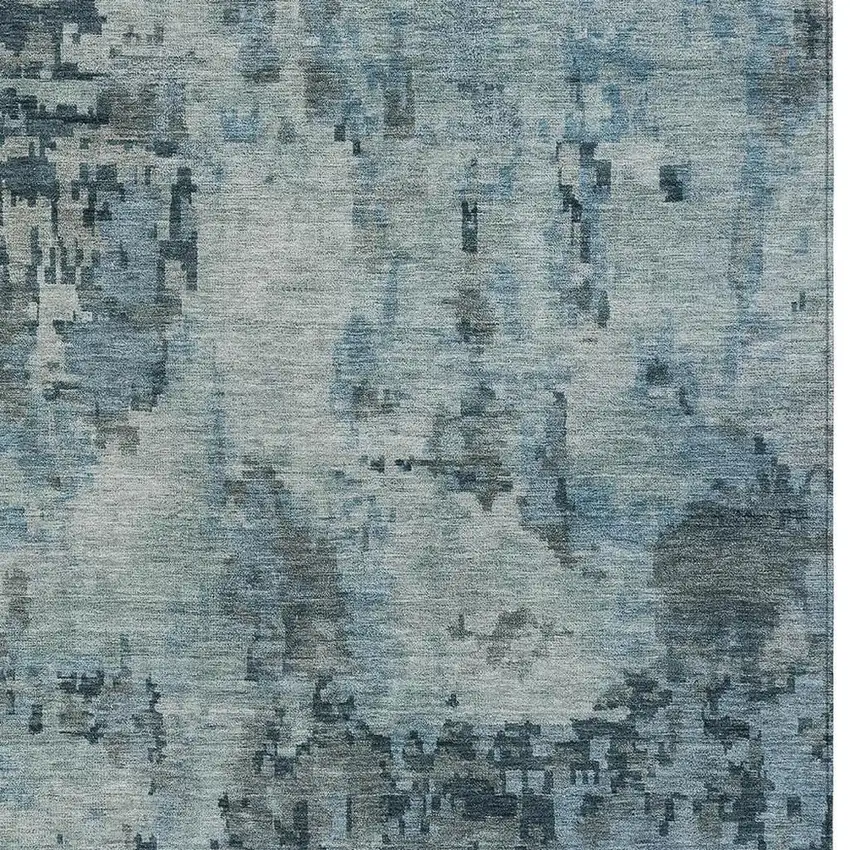 Blue And Gray Abstract Washable Indoor Outdoor Area Rug Photo 2